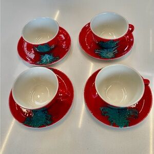 VTG 60s  Hand-Painted Christmas Tea Set of 4 cups and saucers mancioli italy
